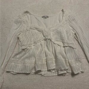 American Eagle Outfitters White Smocked Long Sleeve Blouse